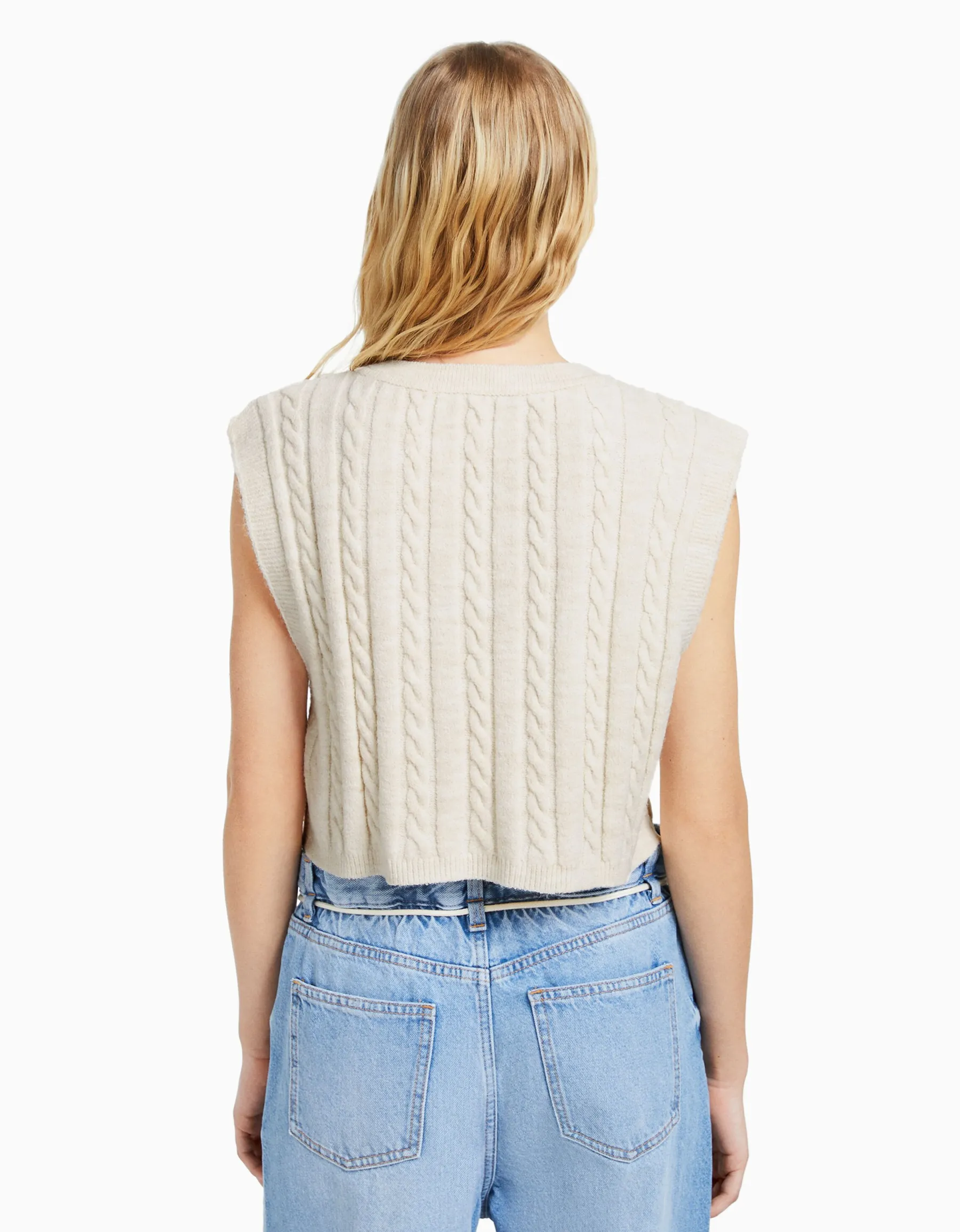 BERSHKA Gilet sans manches col en V Écru Cheap