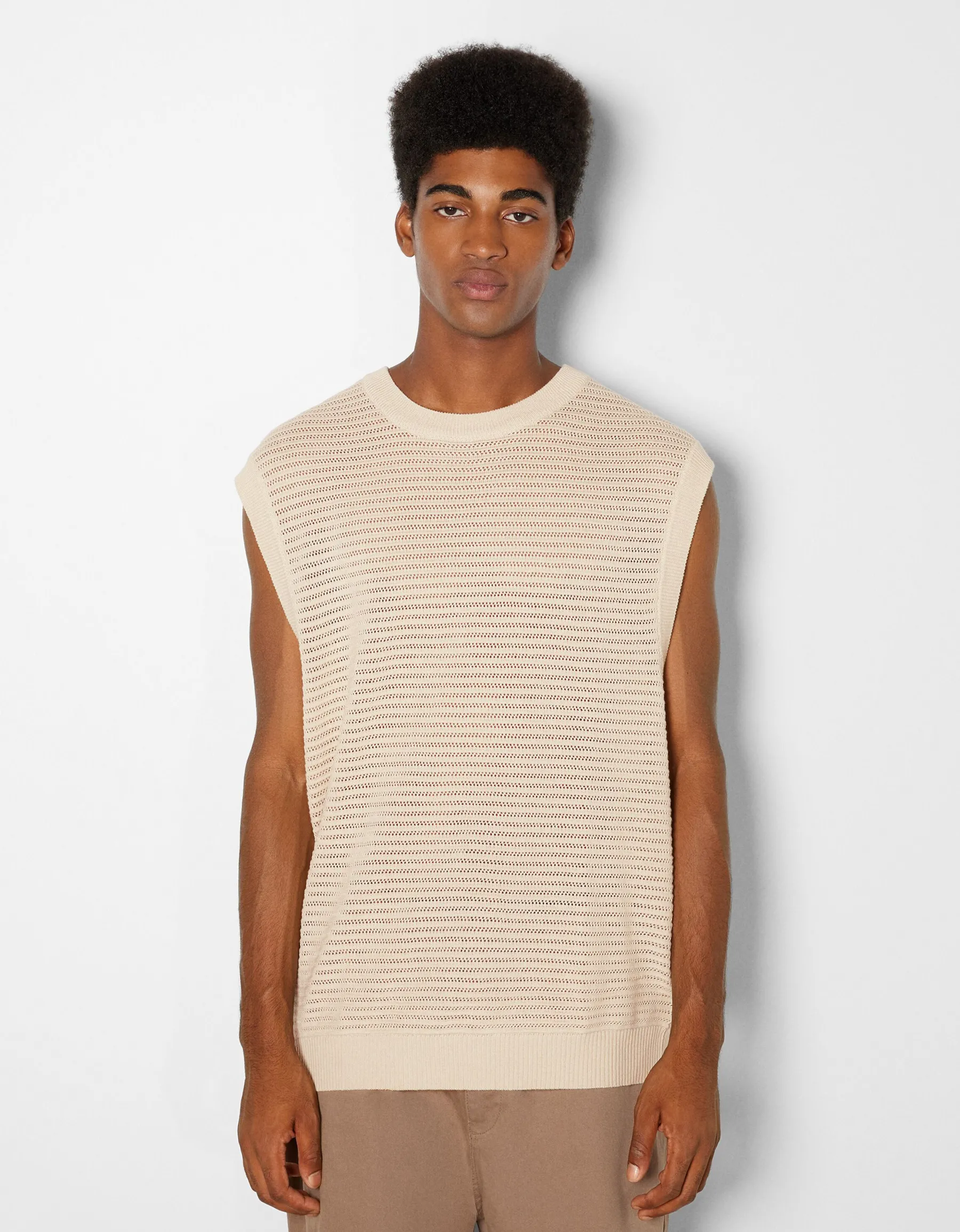 BERSHKA Gilet sans manches maille résille Noir Cheap
