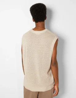 BERSHKA Gilet sans manches maille résille Noir Cheap