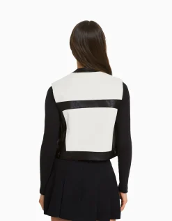BERSHKA Gilet sans manches racing similicuir Noir Clearance