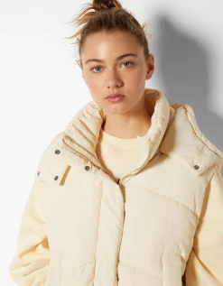 BERSHKA Gilet sans manches rembourré capuche oversize Noir Flash Sale
