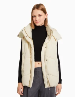 BERSHKA Gilet sans manches rembourré capuche oversize Noir Shop