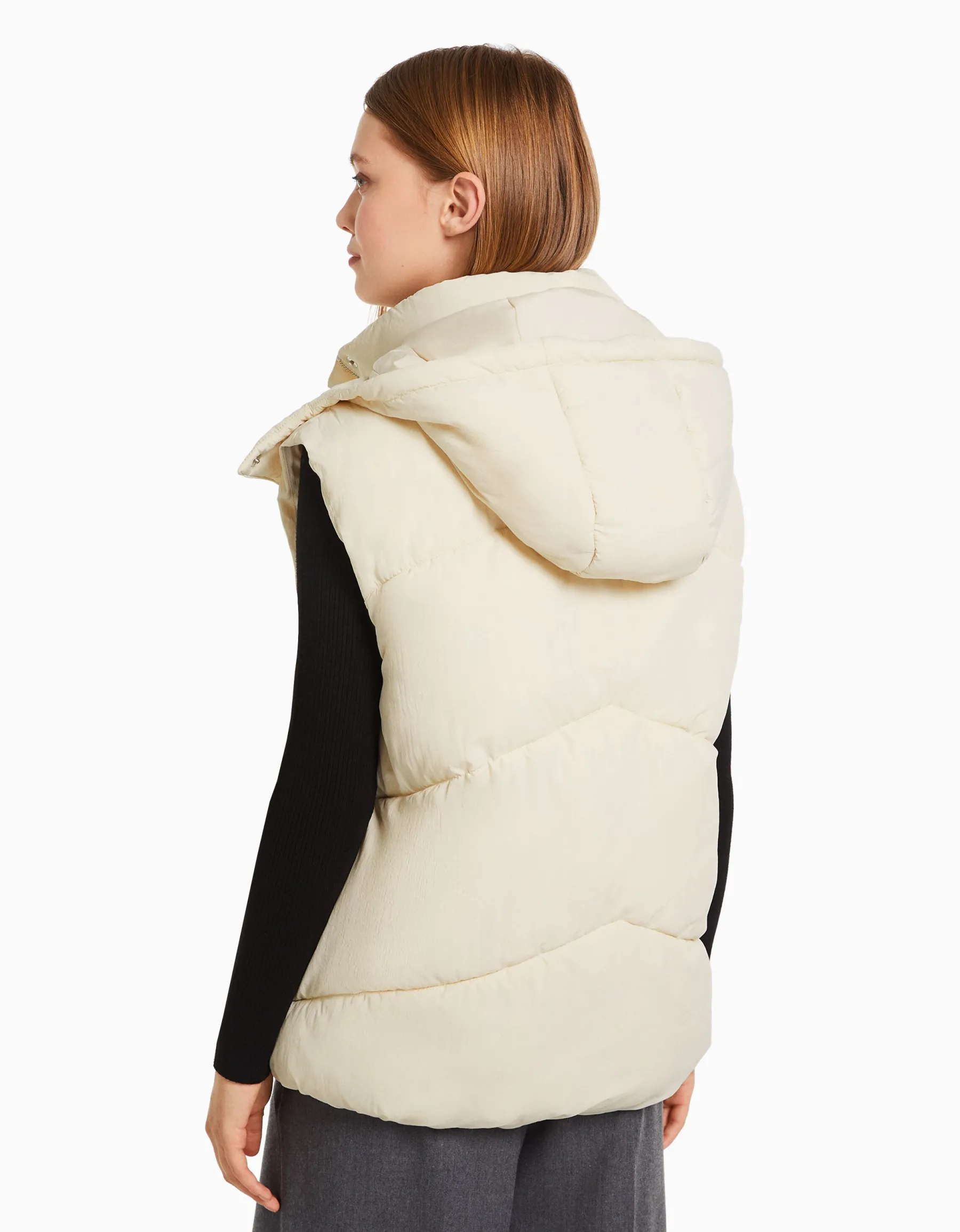 BERSHKA Gilet sans manches rembourré capuche oversize Noir Shop