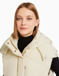 BERSHKA Gilet sans manches rembourré capuche oversize Noir Shop