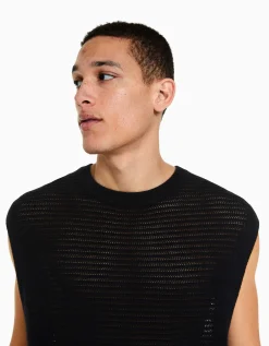 BERSHKA Gilet sans manches résille Noir Clearance