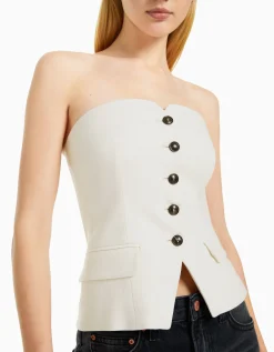BERSHKA Gilet tailoring épaules dénudées Écru New