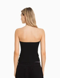 BERSHKA Gilet tailoring épaules dénudées Noir Outlet