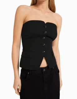 BERSHKA Gilet tailoring épaules dénudées Noir Outlet