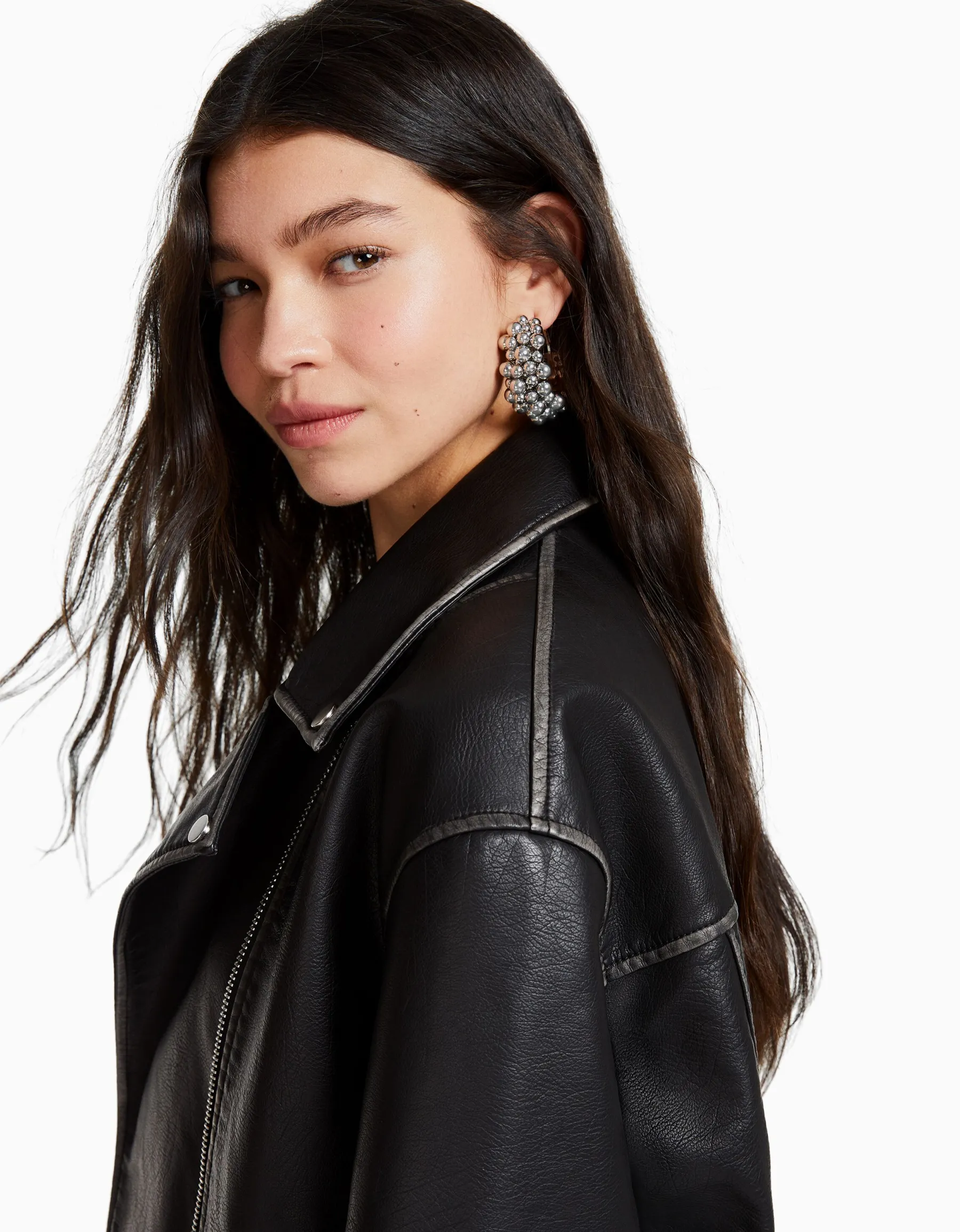BERSHKA Grandes boucles d’oreilles petites perles Argent Flash Sale