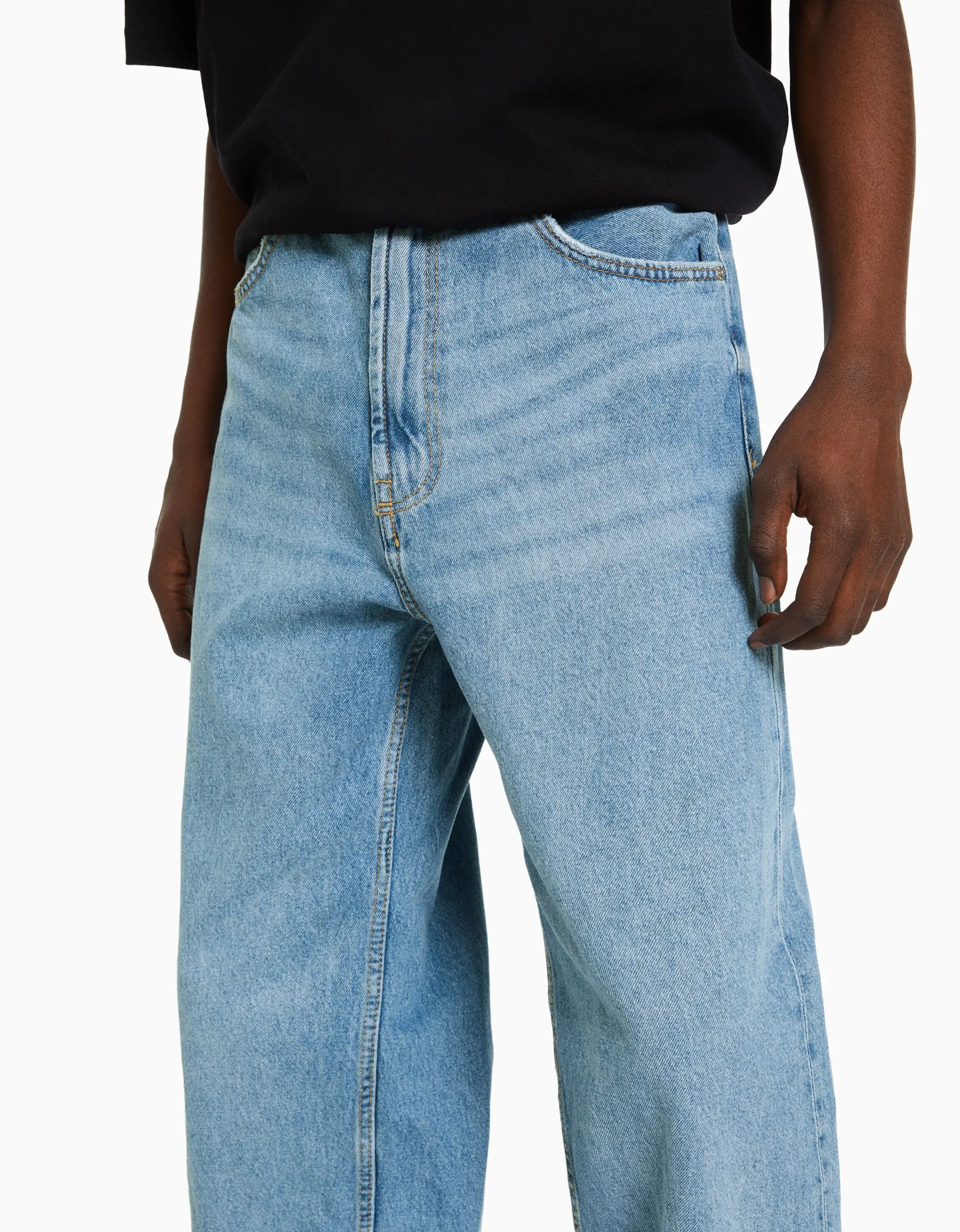 BERSHKA Jean baggy Bleu lavé Cheap