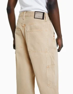 BERSHKA Jean baggy carpenter Camel Clearance