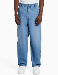 BERSHKA Jean baggy carpenter Bleu lavé Outlet