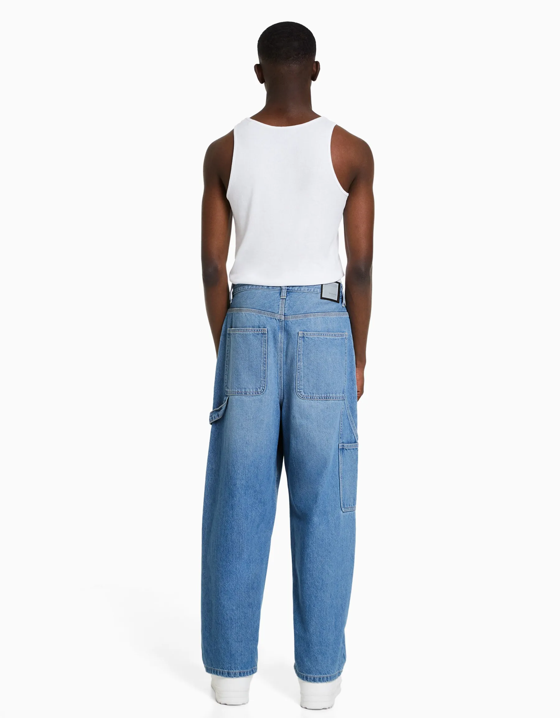BERSHKA Jean baggy carpenter Bleu lavé Outlet