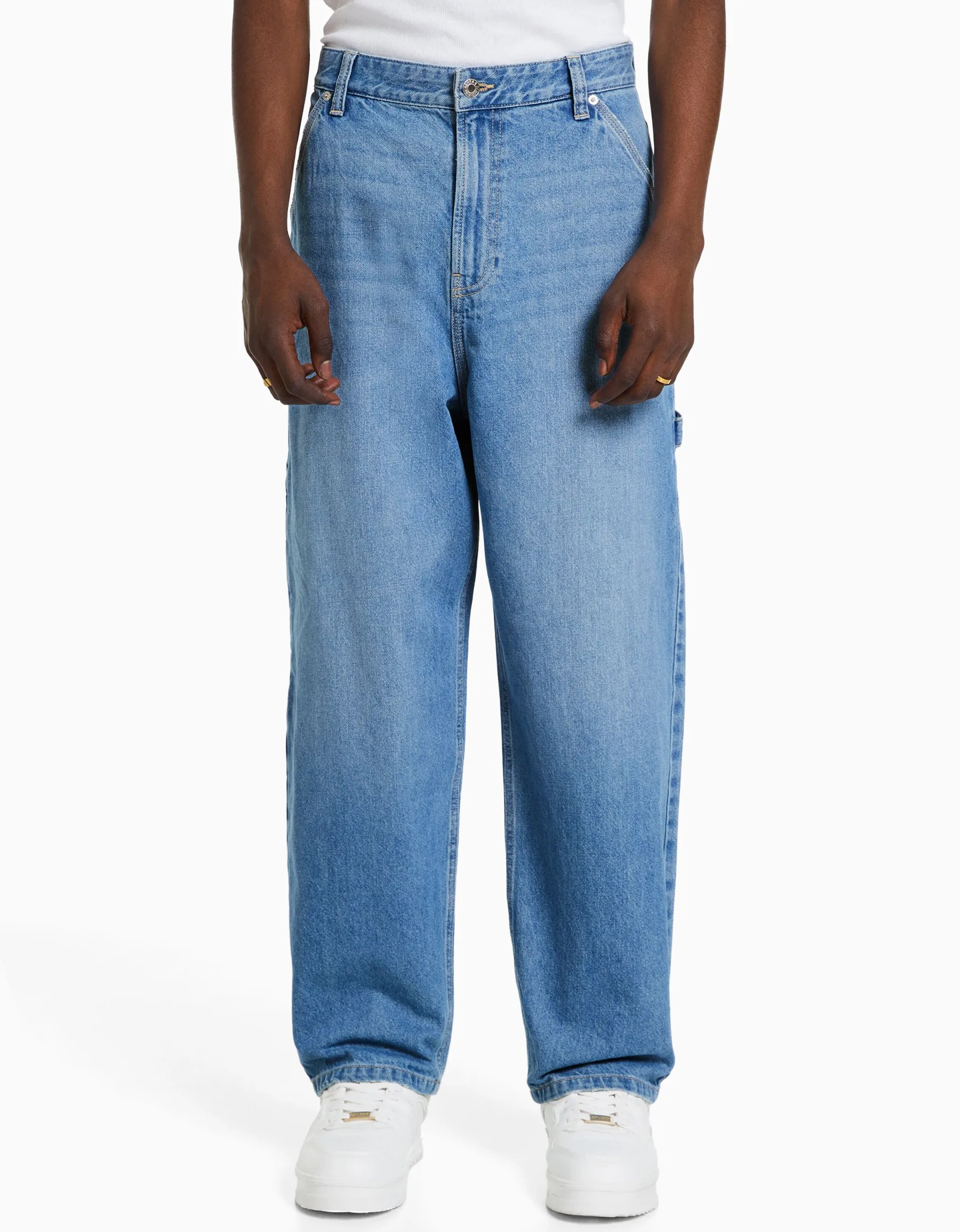 BERSHKA Jean baggy carpenter Blanc cassé Best Sale
