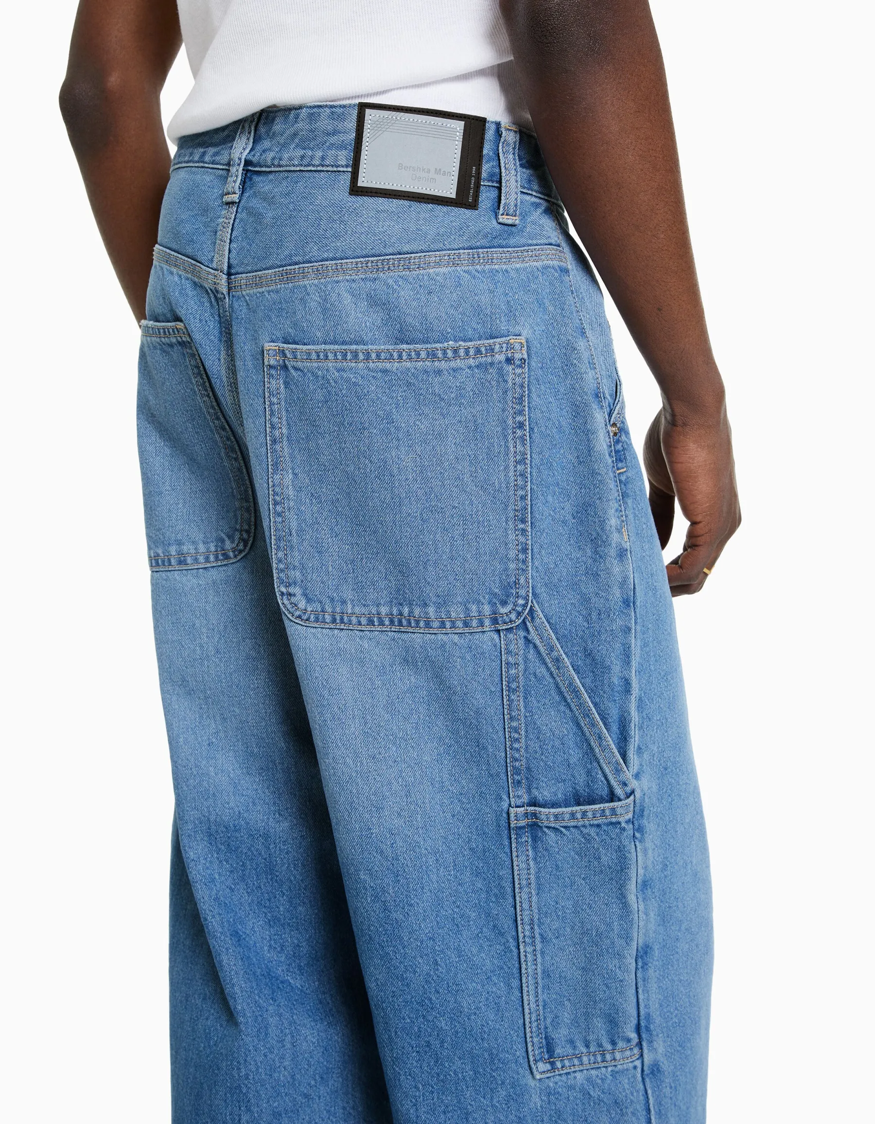 BERSHKA Jean baggy carpenter Blanc cassé Best Sale
