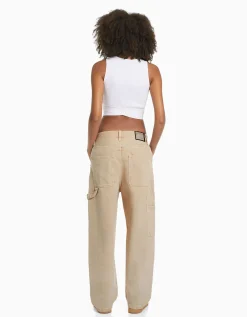 BERSHKA Jean baggy carpenter Blanc cassé Shop