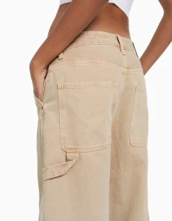 BERSHKA Jean baggy carpenter Blanc cassé Shop