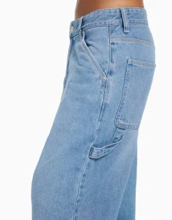 BERSHKA Jean baggy carpenter Blanc cassé Discount