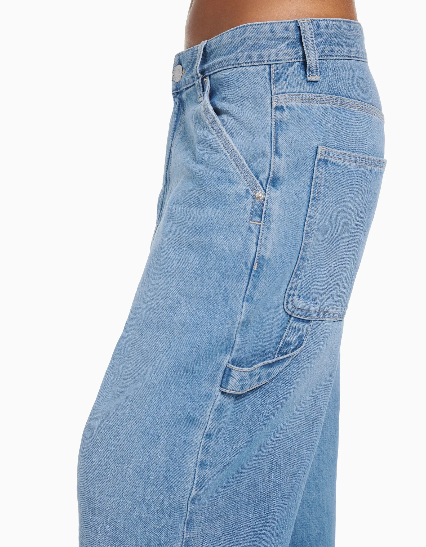 BERSHKA Jean baggy carpenter Blanc cassé Discount