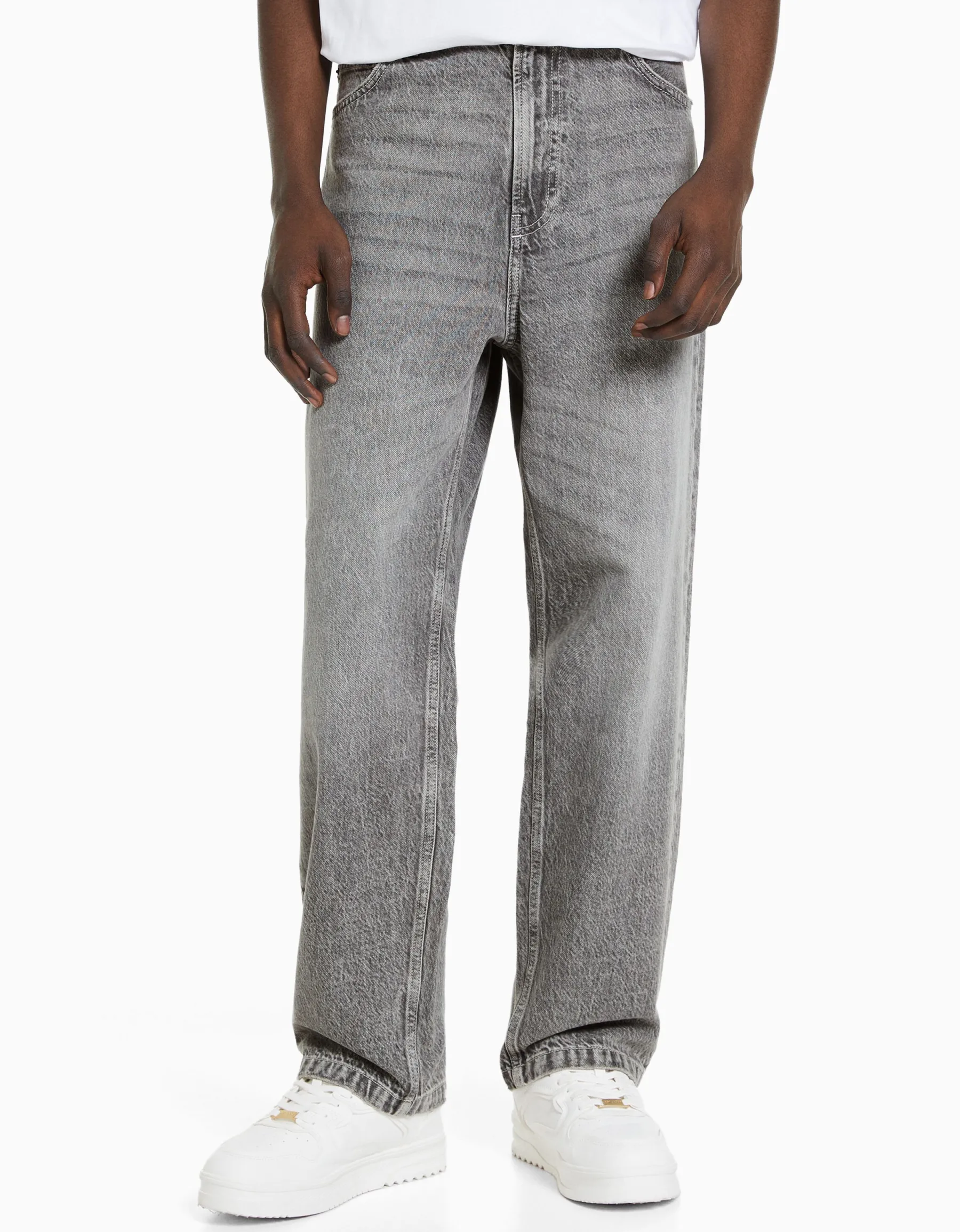 BERSHKA Jean baggy coloré Gris Hot