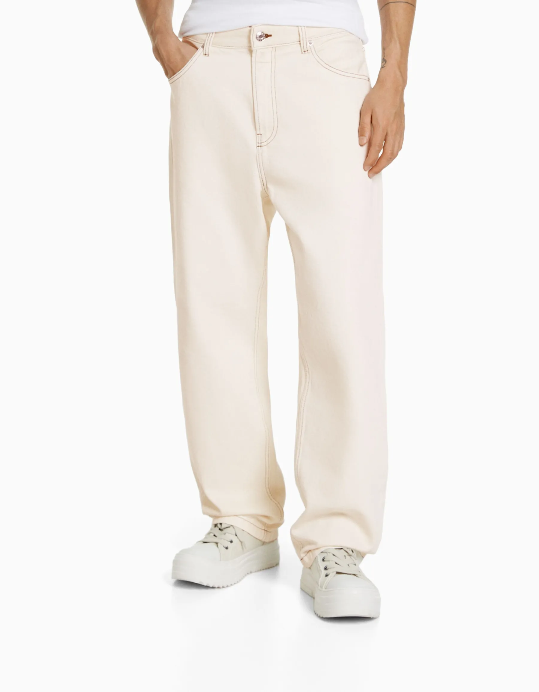 BERSHKA Jean baggy coloré Écru Best Sale
