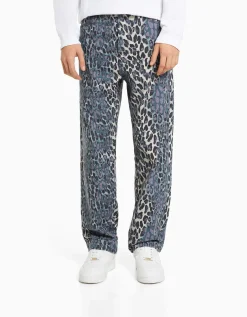 BERSHKA Jean baggy imprimé animal Violet Best