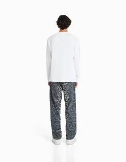 BERSHKA Jean baggy imprimé animal Violet Best