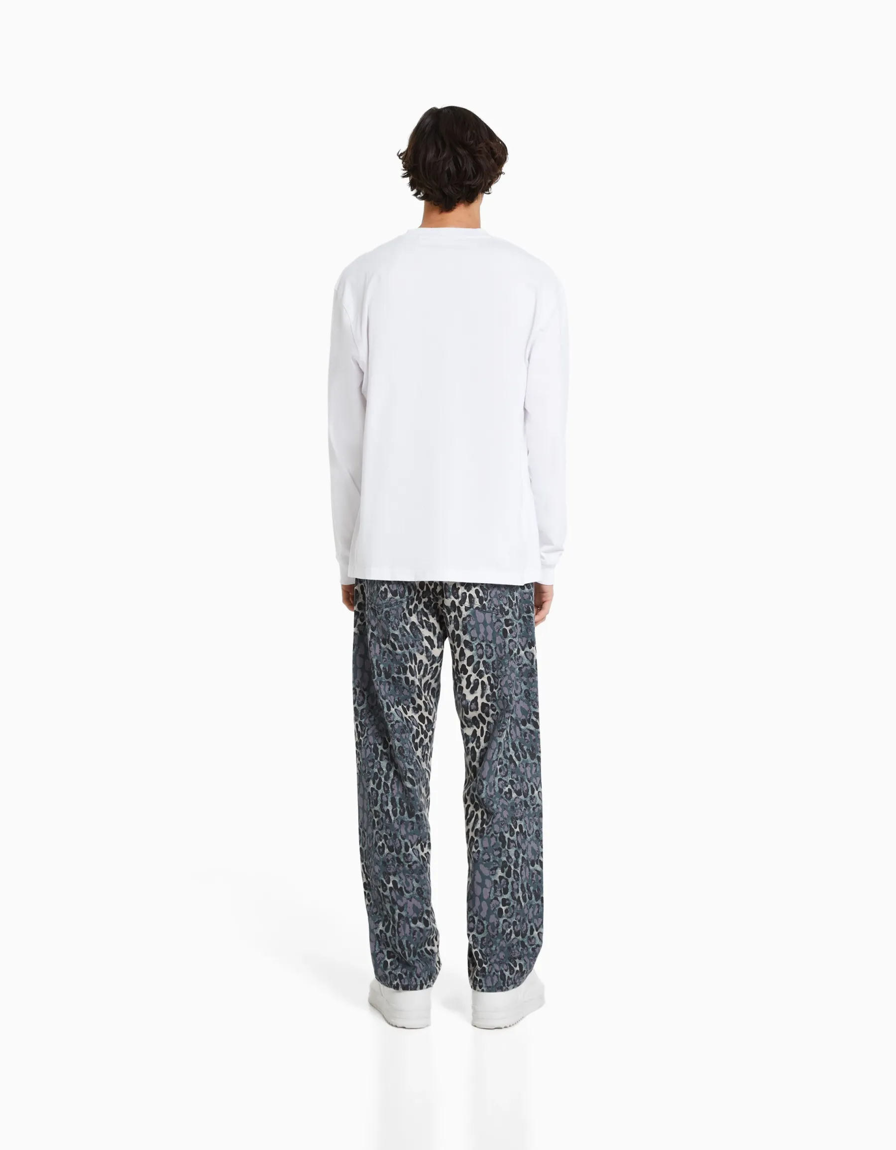 BERSHKA Jean baggy imprimé animal Violet Best