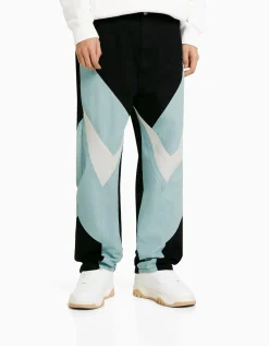 BERSHKA Jean baggy racing Bleu Sale