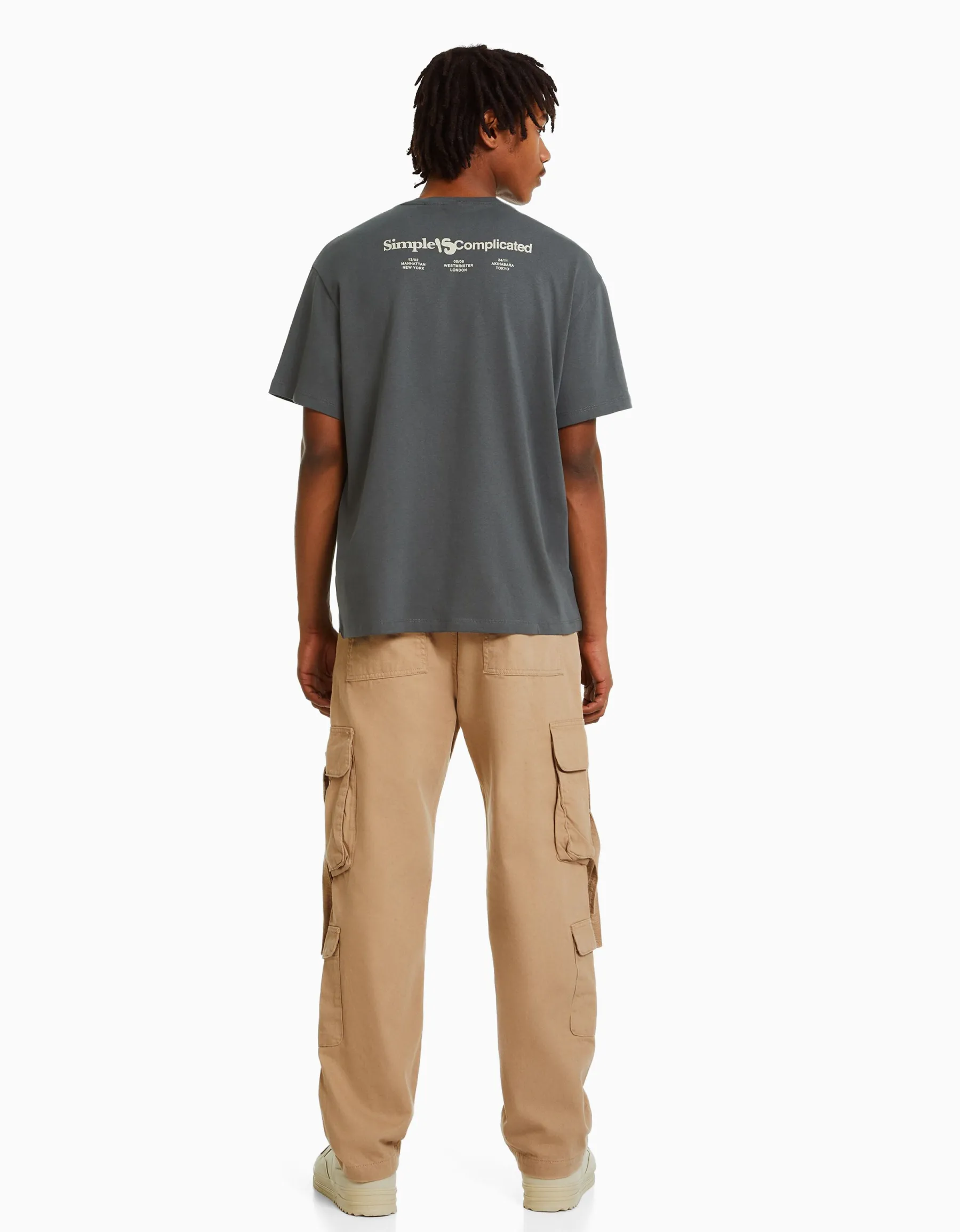 BERSHKA Jean cargo bandes Camel Fashion