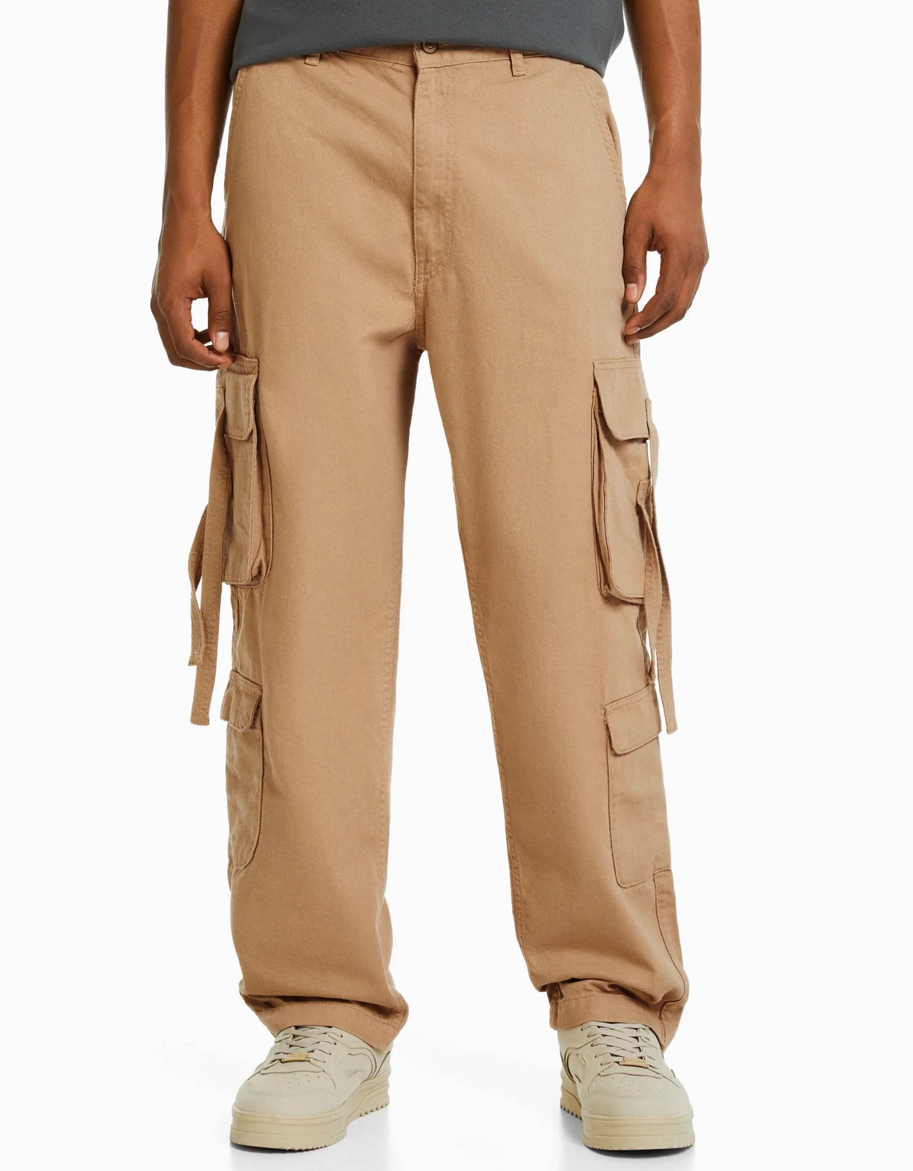 BERSHKA Jean cargo bandes Camel Fashion