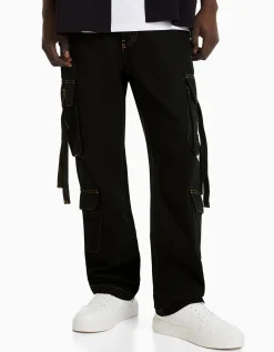 BERSHKA Jean cargo bandes Noir Best