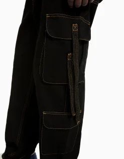BERSHKA Jean cargo bandes Noir Best