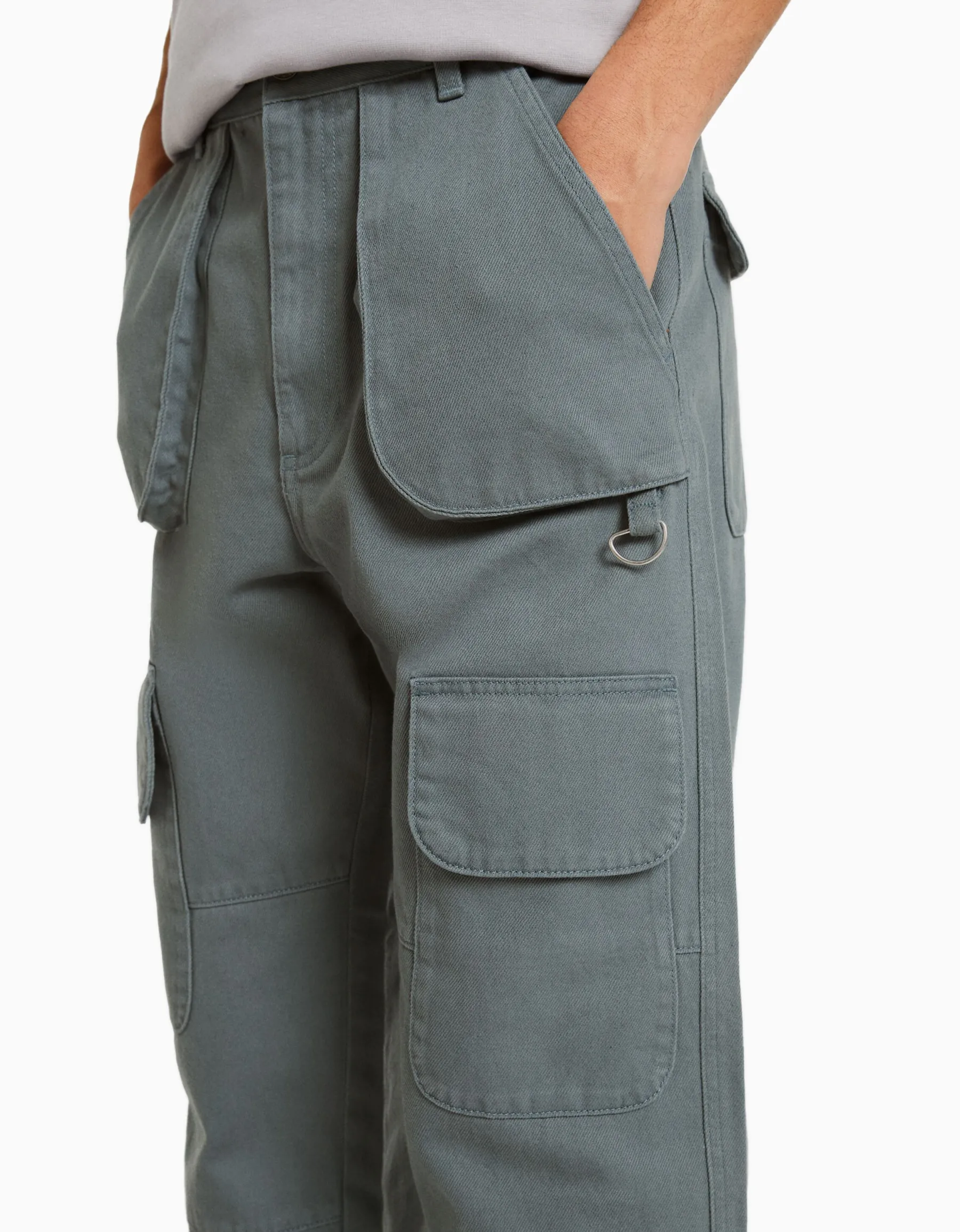 BERSHKA Jean cargo multipoches Bleu Outlet