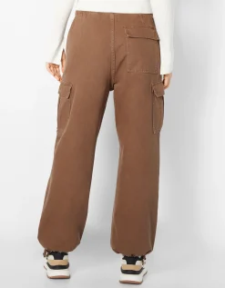 BERSHKA Jean cargo parachute Kaki Flash Sale