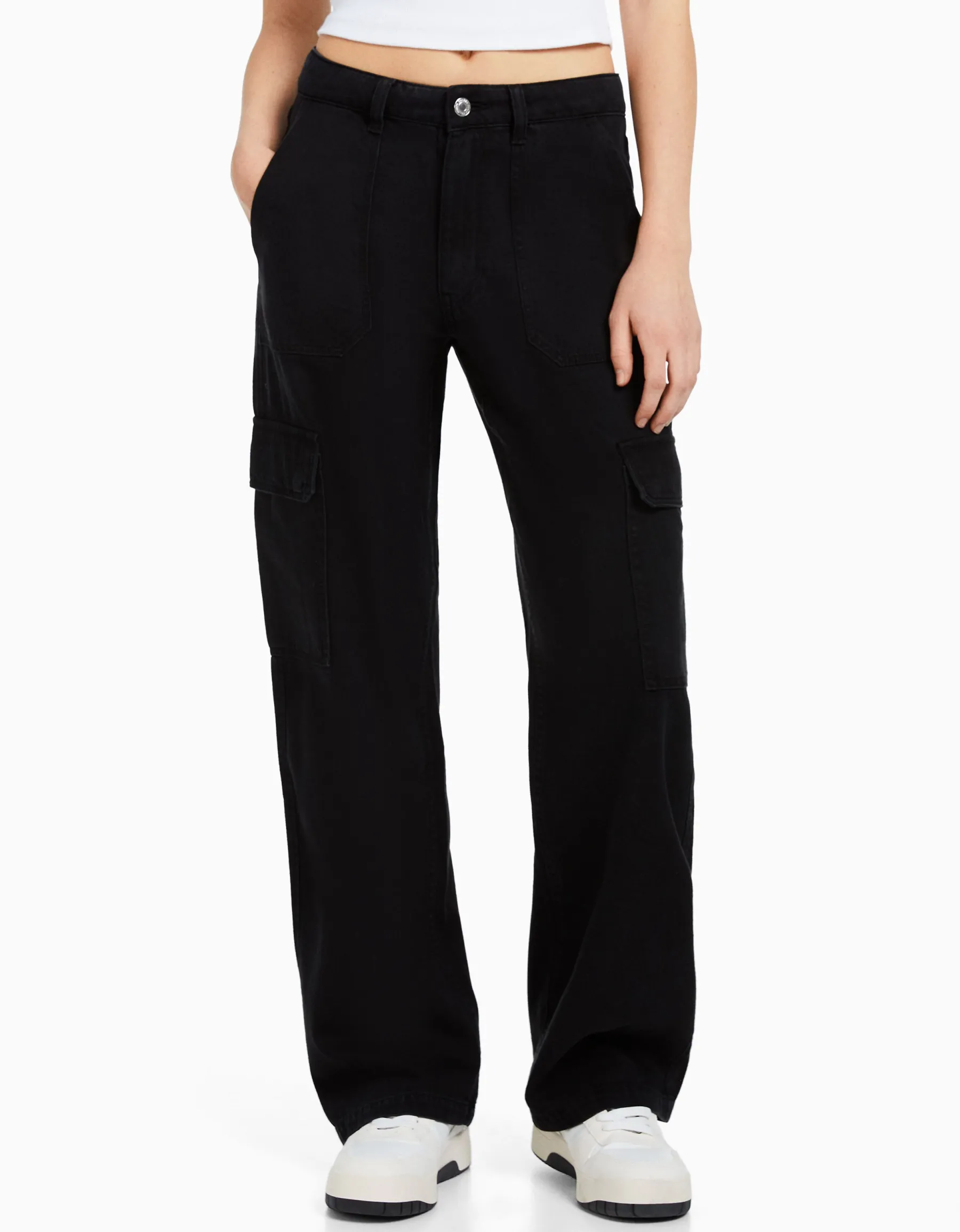 BERSHKA Jean cargo straight Bleu lavé Flash Sale