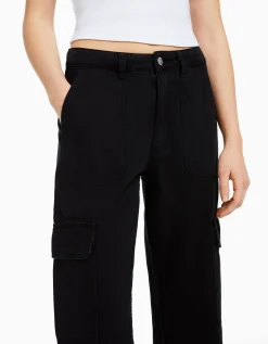 BERSHKA Jean cargo straight Bleu lavé Flash Sale
