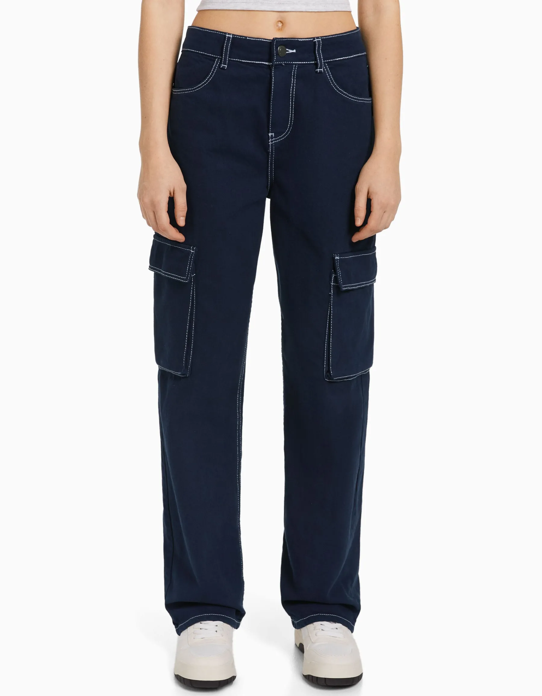 BERSHKA Jean cargo straight Bleu lavé Flash Sale