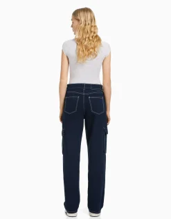 BERSHKA Jean cargo straight Bleu lavé Flash Sale