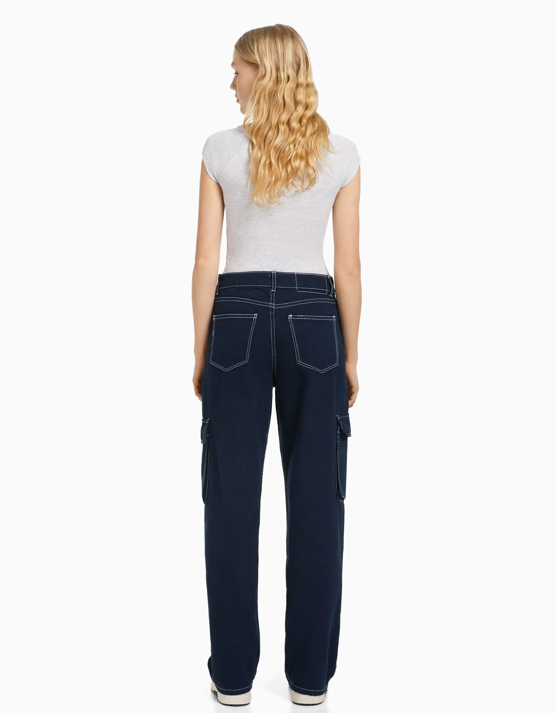 BERSHKA Jean cargo straight Bleu lavé Flash Sale