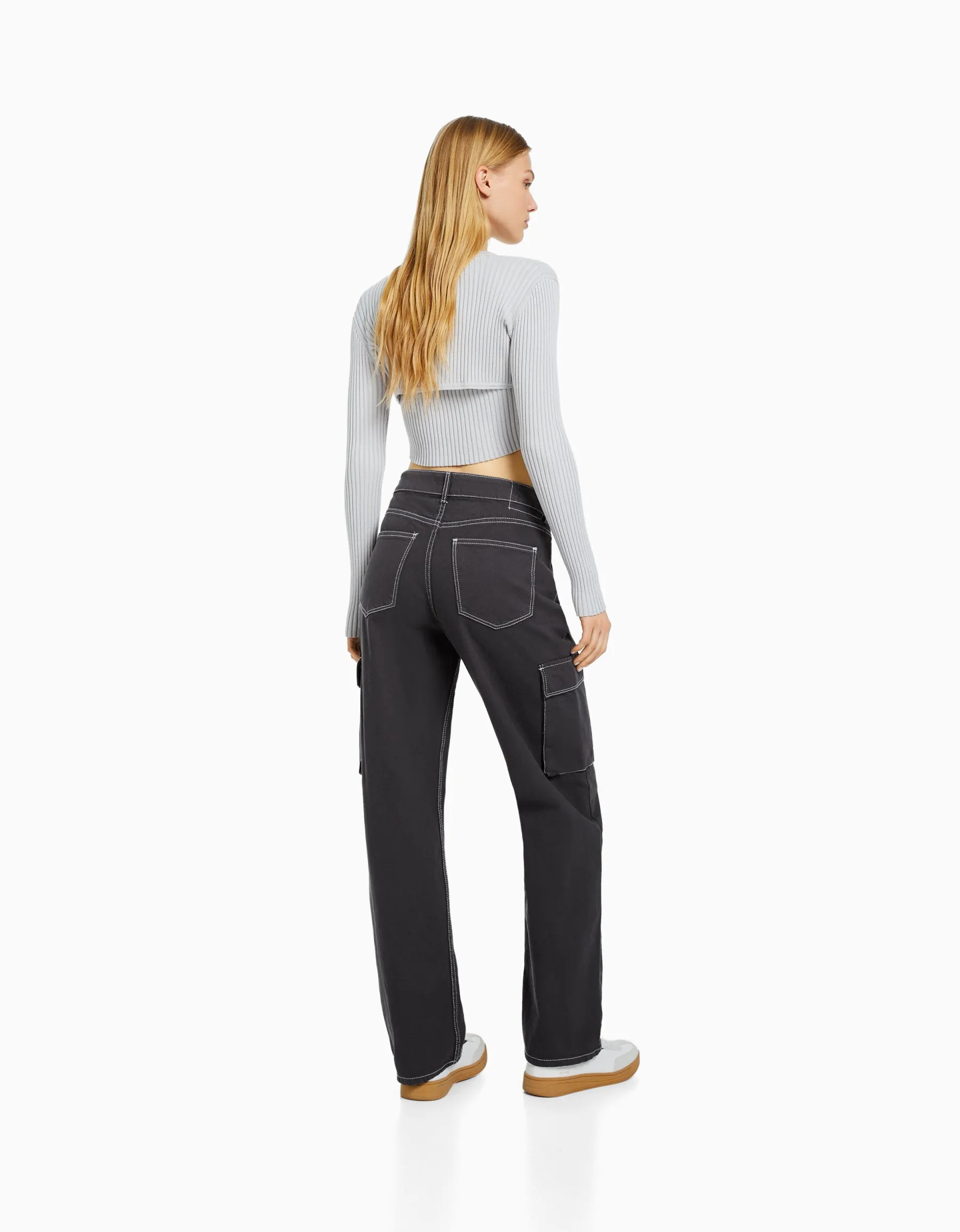 BERSHKA Jean cargo straight Bleu lavé Shop