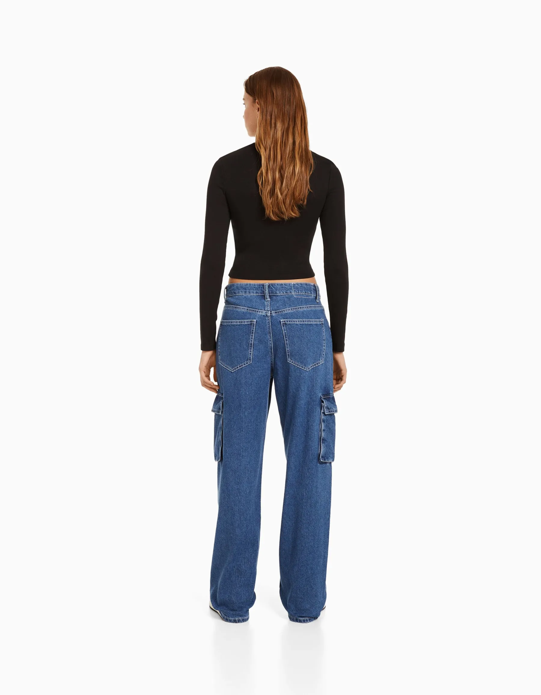 BERSHKA Jean cargo straight Bleu lavé Clearance