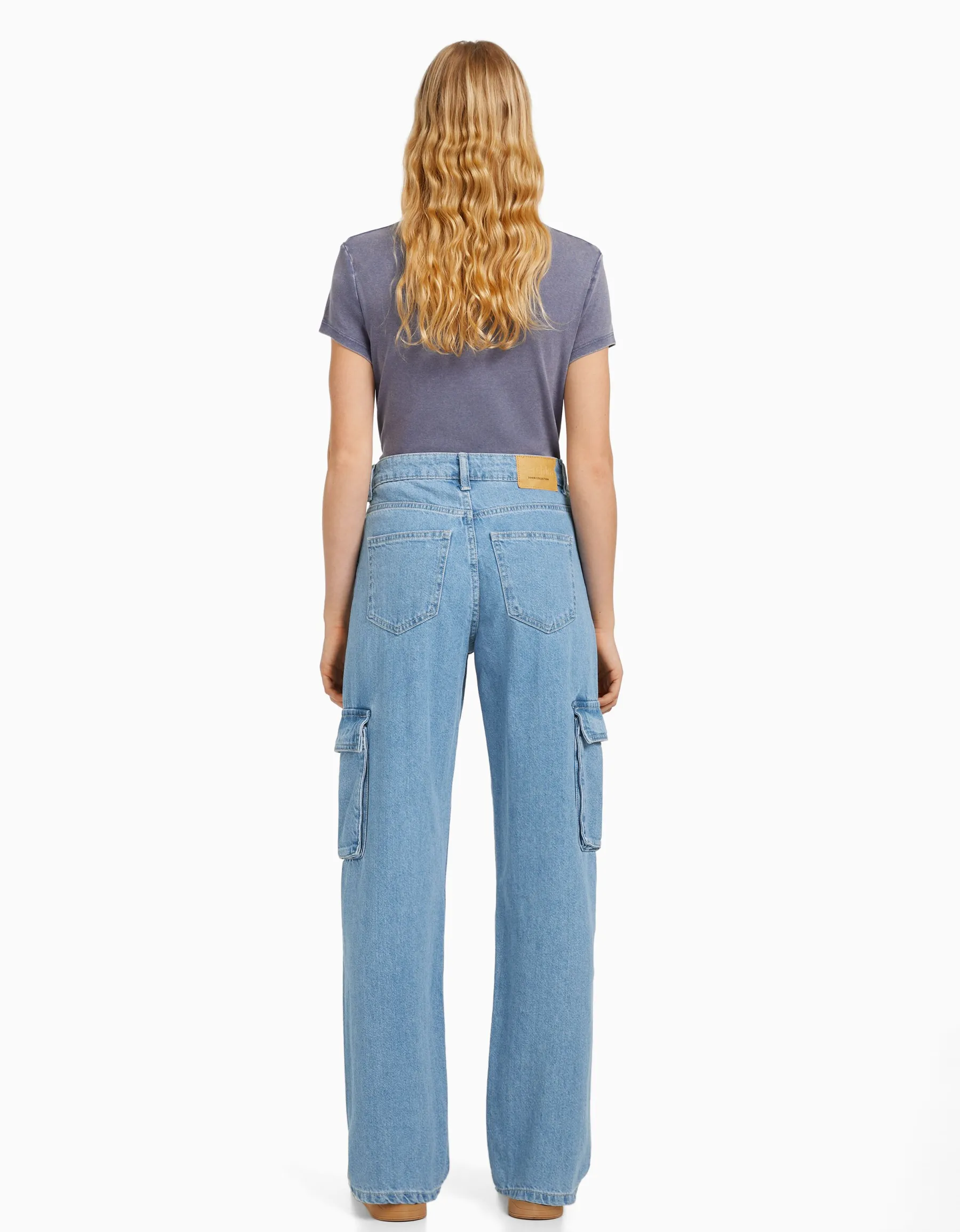 BERSHKA Jean cargo straight Bleu lavé Best