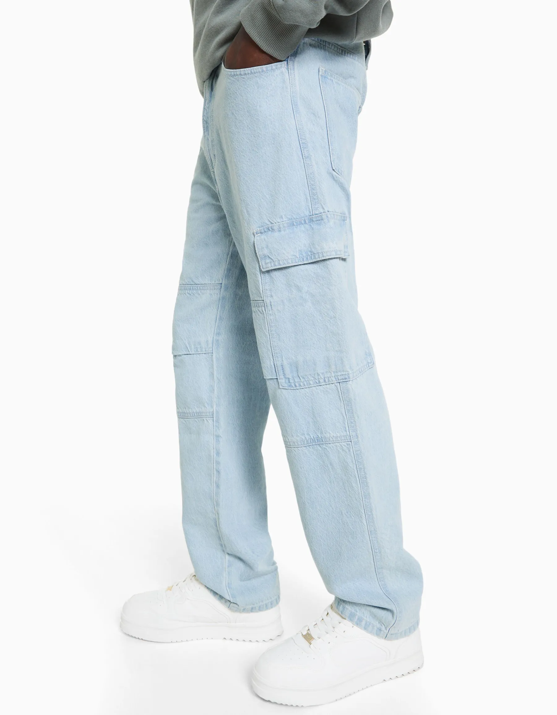 BERSHKA Jean cargo wide Bleu clair Flash Sale
