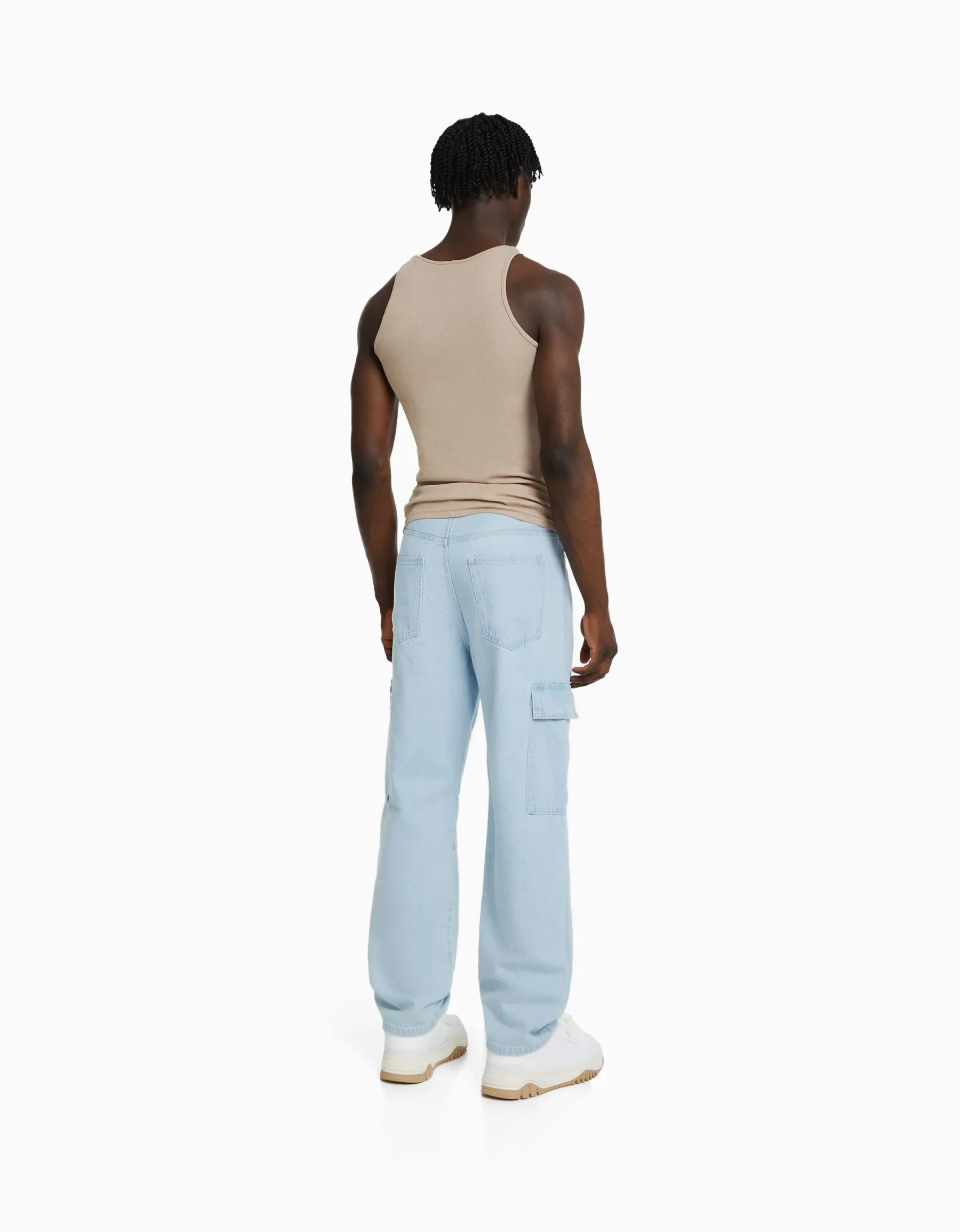 BERSHKA Jean cargo wide Bleu Store