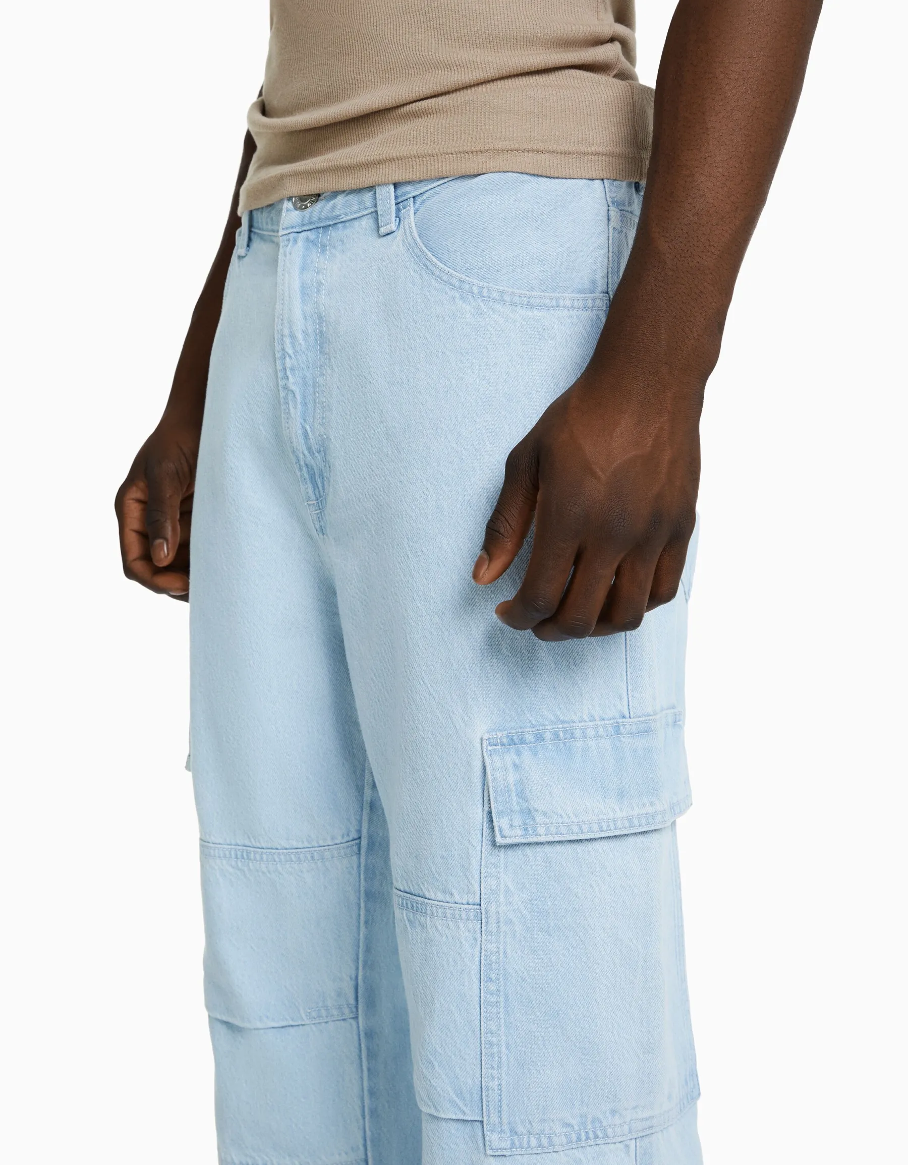 BERSHKA Jean cargo wide Bleu Store
