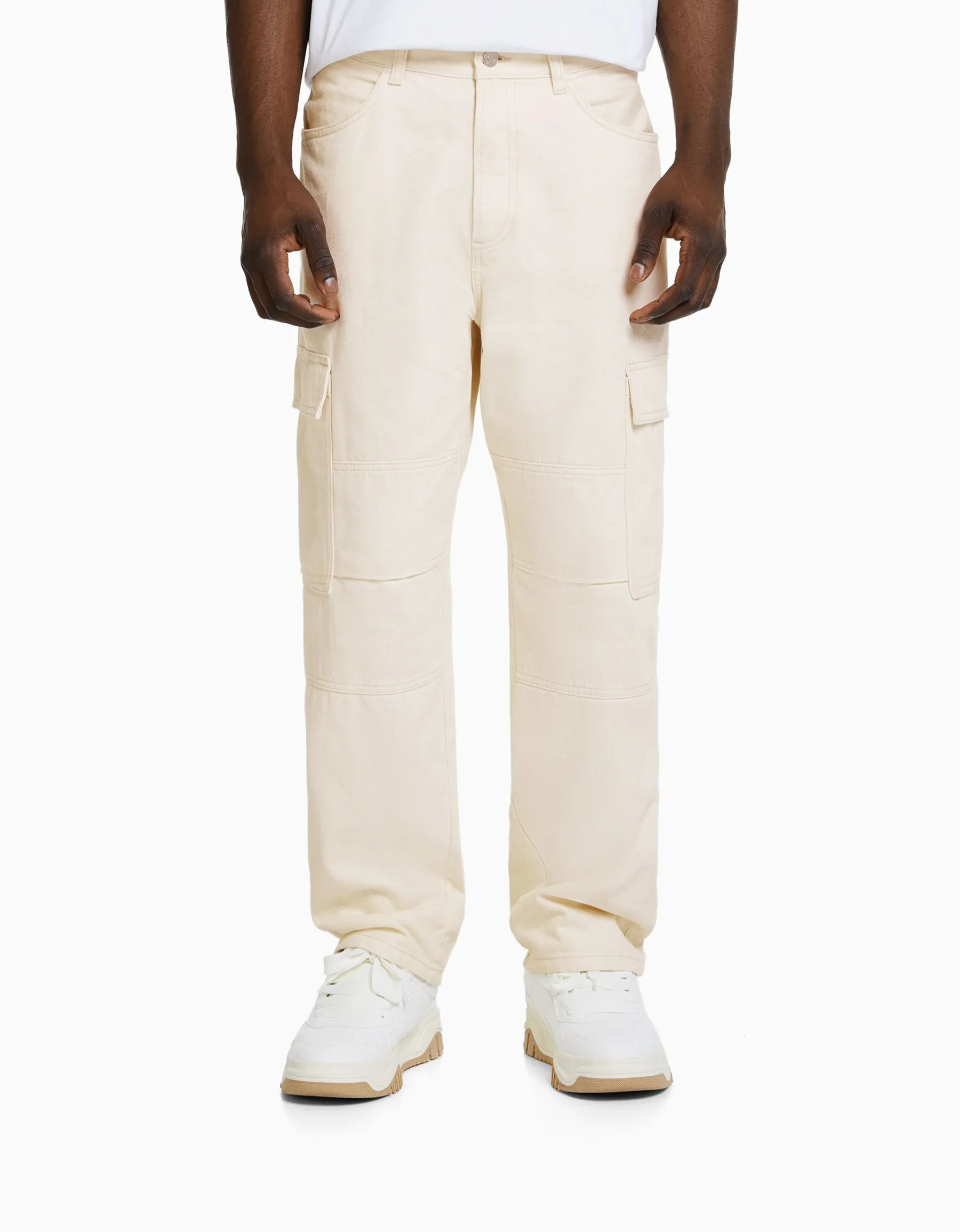 BERSHKA Jean cargo wide Bleu Sale
