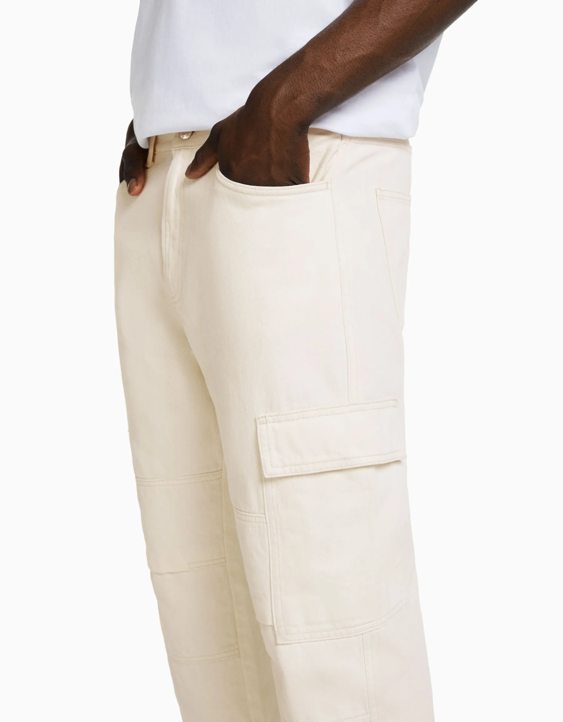 BERSHKA Jean cargo wide Bleu Sale