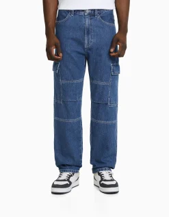 BERSHKA Jean cargo wide Bleu Fashion