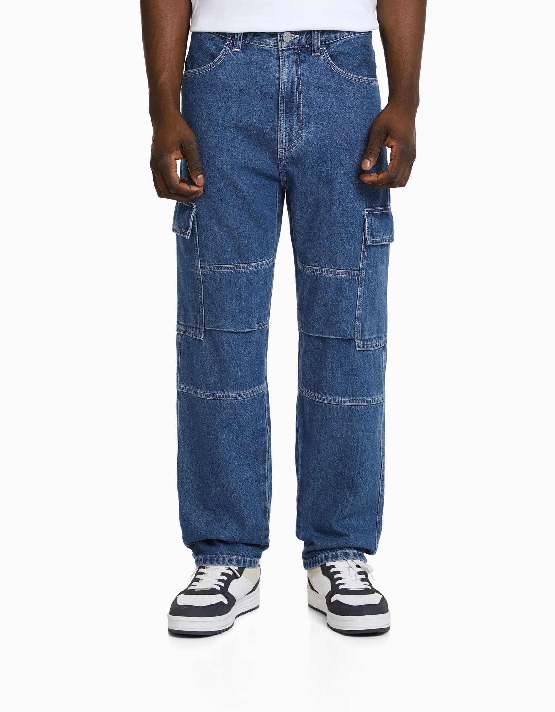 BERSHKA Jean cargo wide Bleu Fashion